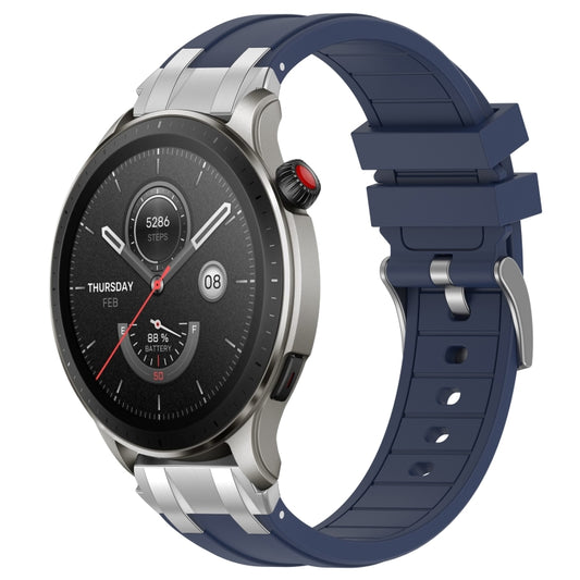For Amazfit Watch GTR 4 22mm Quick Release Silver Buckle Royal Silicone Watch Band(Navy Blue) by bashfashion