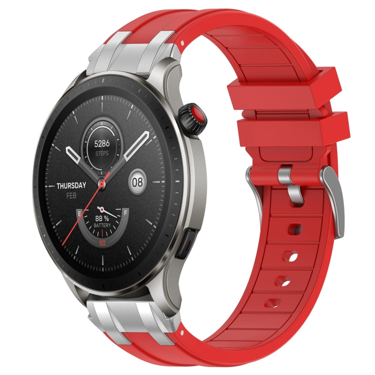 For Amazfit Watch GTR 4 22mm Quick Release Silver Buckle Royal Silicone Watch Band(Red) by bashfashion