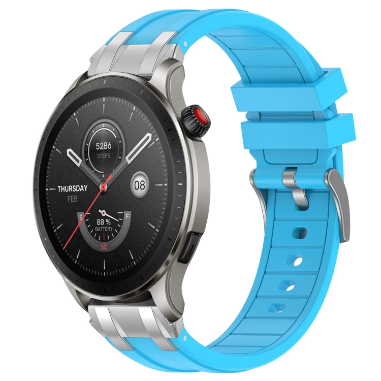 For Amazfit Watch GTR 4 22mm Quick Release Silver Buckle Royal Silicone Watch Band(Sky Blue) by bashfashion