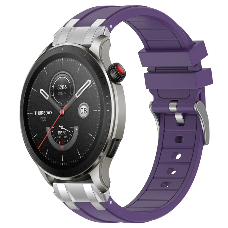For Amazfit Watch GTR 4 22mm Quick Release Silver Buckle Royal Silicone Watch Band(Purple) by bashfashion