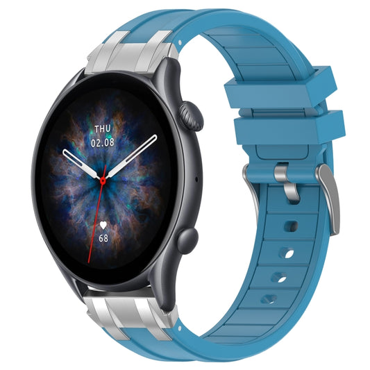 For Amazfit Watch GTR 3 pro 22mm Quick Release Silver Buckle Royal Silicone Watch Band(Sea Blue) by bashfashion