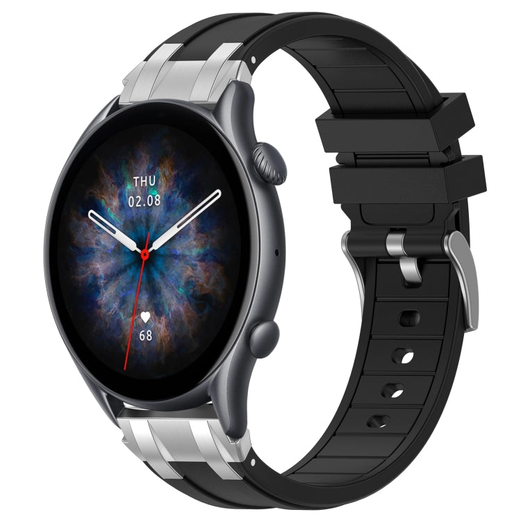 For Amazfit Watch GTR 3 pro 22mm Quick Release Silver Buckle Royal Silicone Watch Band(Black) by bashfashion
