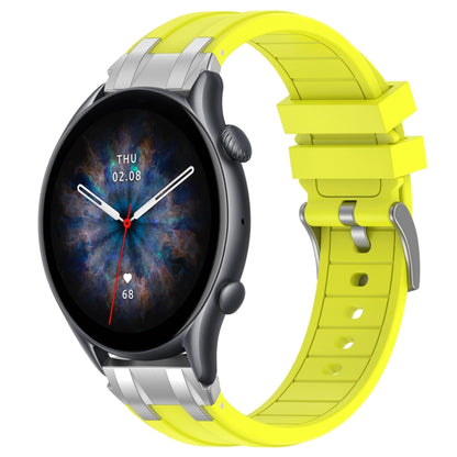 For Amazfit Watch GTR 3 pro 22mm Quick Release Silver Buckle Royal Silicone Watch Band(Vital Yellow) by bashfashion