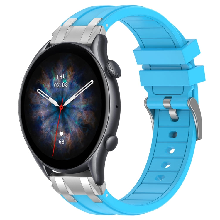For Amazfit Watch GTR 3 pro 22mm Quick Release Silver Buckle Royal Silicone Watch Band(Sky Blue) by bashfashion
