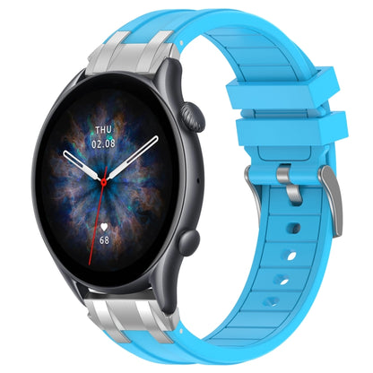 For Amazfit Watch GTR 3 pro 22mm Quick Release Silver Buckle Royal Silicone Watch Band(Sky Blue) by bashfashion