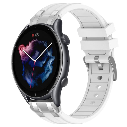 For Amazfit Watch GTR 3 22mm Quick Release Silver Buckle Royal Silicone Watch Band(White) by bashfashion