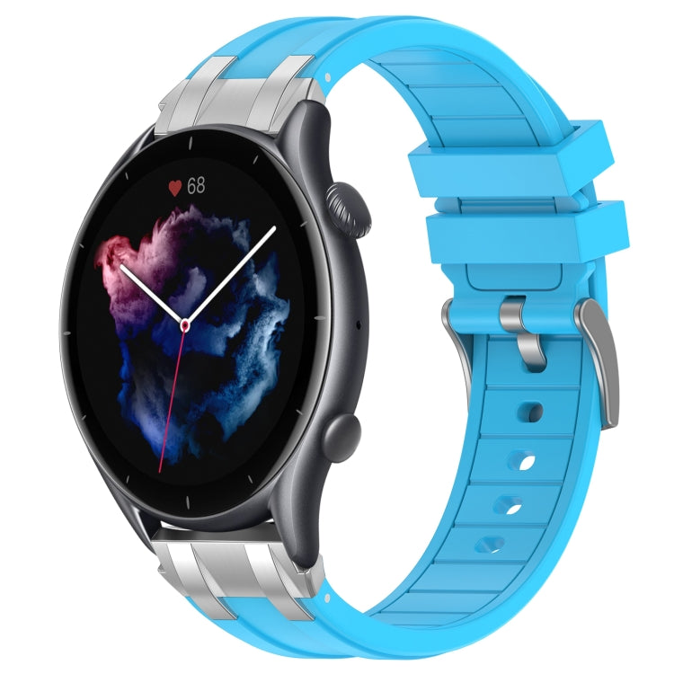 For Amazfit Watch GTR 3 22mm Quick Release Silver Buckle Royal Silicone Watch Band(Sky Blue) by bashfashion