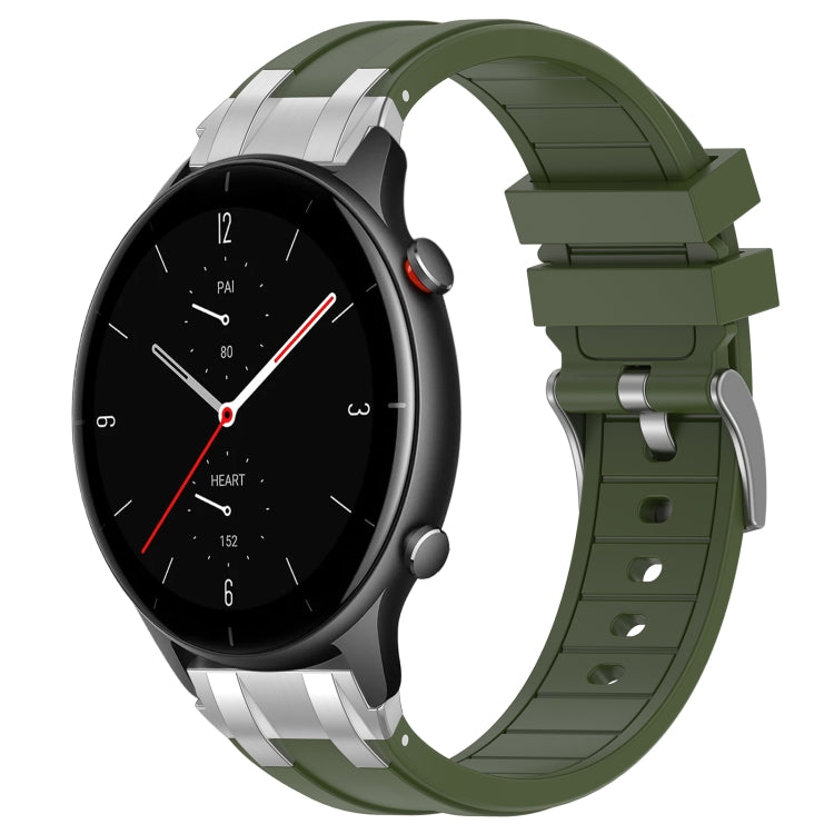 For Amazfit Watch GTR 2e 22mm Quick Release Silver Buckle Royal Silicone Watch Band(Olive Green) by bashfashion