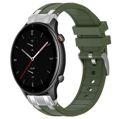 For Amazfit Watch GTR 2e 22mm Quick Release Silver Buckle Royal Silicone Watch Band(Olive Green) by bashfashion