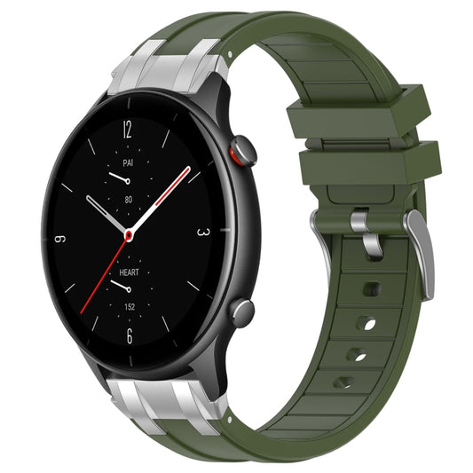 For Amazfit Watch GTR 2e 22mm Quick Release Silver Buckle Royal Silicone Watch Band(Olive Green) by bashfashion