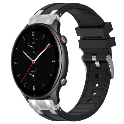 For Amazfit Watch GTR 2e 22mm Quick Release Silver Buckle Royal Silicone Watch Band(Black) by bashfashion