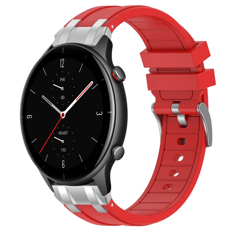 For Amazfit Watch GTR 2e 22mm Quick Release Silver Buckle Royal Silicone Watch Band(Red) by bashfashion