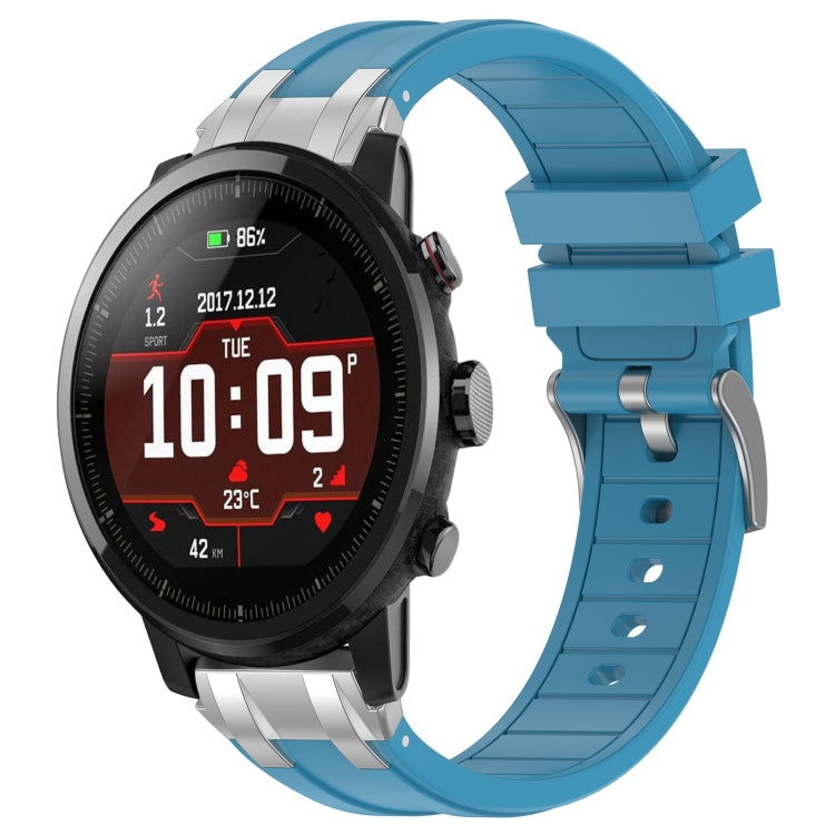 For Amazfit Sport Watch 3 22mm Quick Release Silver Buckle Royal Silicone Watch Band(Sea Blue) by bashfashion