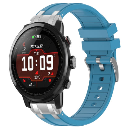 For Amazfit Sport Watch 3 22mm Quick Release Silver Buckle Royal Silicone Watch Band(Sea Blue) by bashfashion