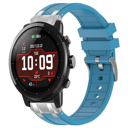 For Amazfit Sport Watch 3 22mm Quick Release Silver Buckle Royal Silicone Watch Band(Sea Blue) by bashfashion