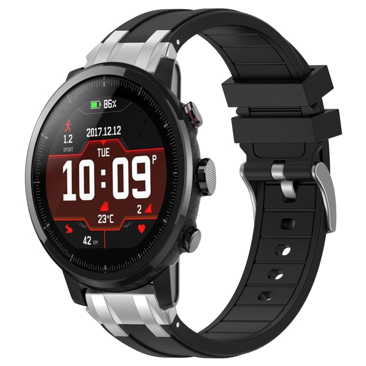 For Amazfit Sport Watch 3 22mm Quick Release Silver Buckle Royal Silicone Watch Band(Black) by bashfashion