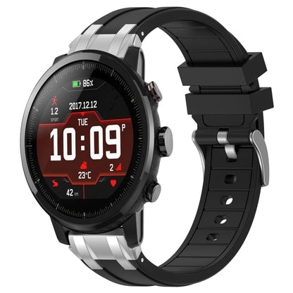 For Amazfit Sport Watch 3 22mm Quick Release Silver Buckle Royal Silicone Watch Band(Black) by bashfashion