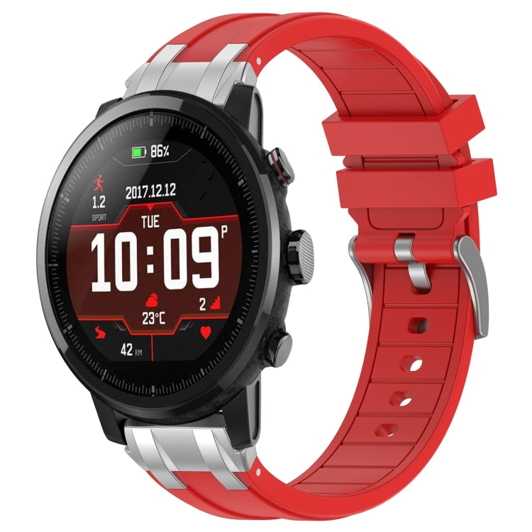 For Amazfit Sport Watch 3 22mm Quick Release Silver Buckle Royal Silicone Watch Band(Red) by bashfashion