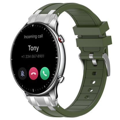 For Amazfit Watch GTR 2 22mm Quick Release Silver Buckle Royal Silicone Watch Band(Olive Green) by bashfashion