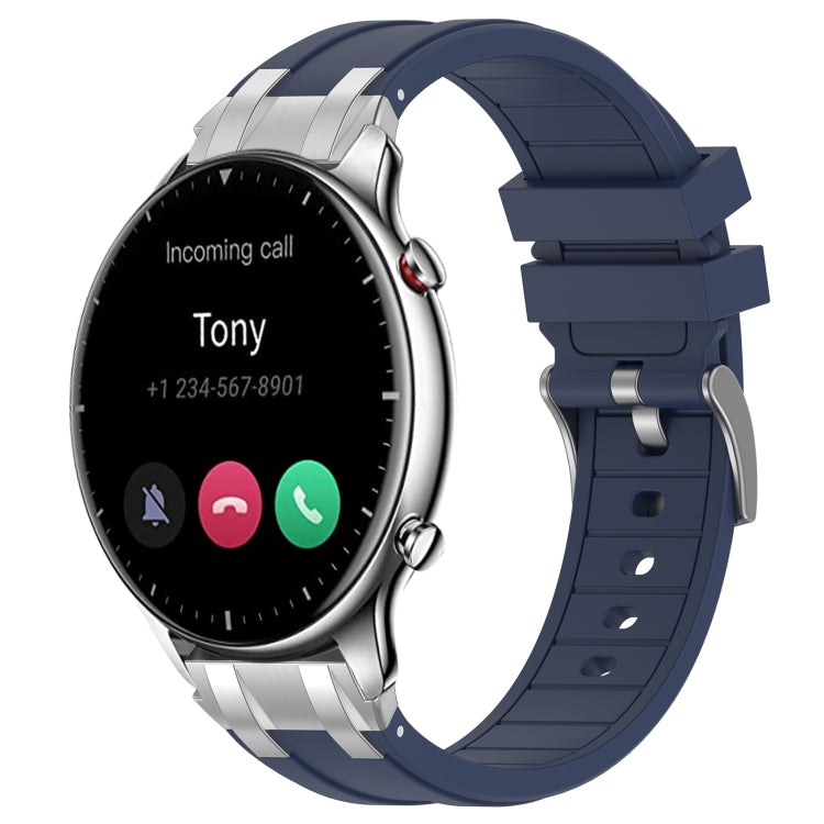 For Amazfit Watch GTR 2 22mm Quick Release Silver Buckle Royal Silicone Watch Band(Navy Blue) by bashfashion