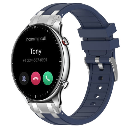For Amazfit Watch GTR 2 22mm Quick Release Silver Buckle Royal Silicone Watch Band(Navy Blue) by bashfashion