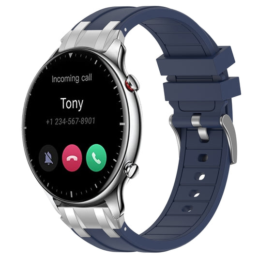 For Amazfit Watch GTR 2 22mm Quick Release Silver Buckle Royal Silicone Watch Band(Navy Blue) by bashfashion