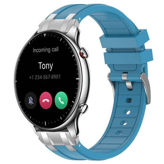 For Amazfit Watch GTR 2 22mm Quick Release Silver Buckle Royal Silicone Watch Band(Sea Blue) by bashfashion