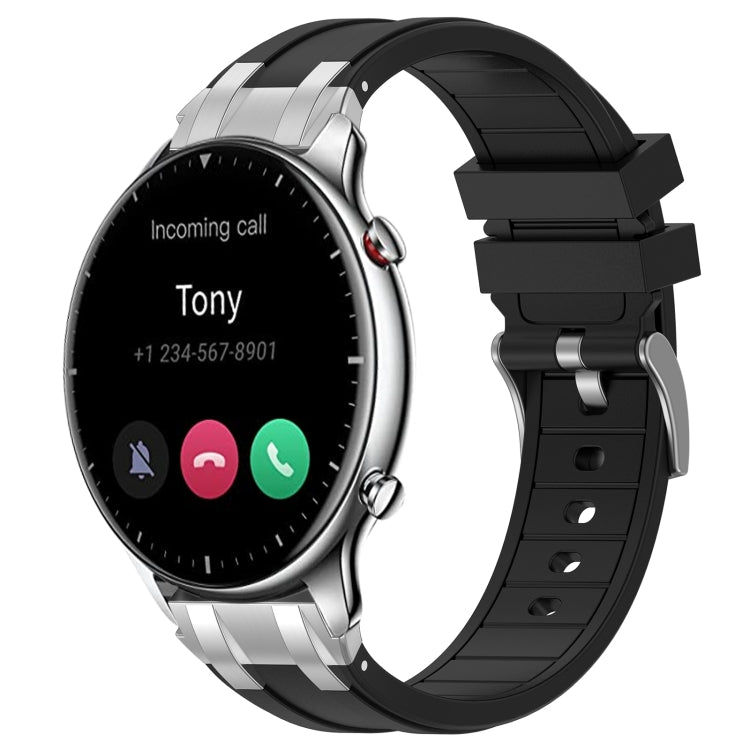 For Amazfit Watch GTR 2 22mm Quick Release Silver Buckle Royal Silicone Watch Band(Black) by bashfashion