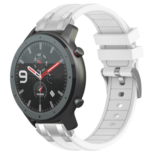For Amazfit Watch GTR 47mm 22mm Quick Release Silver Buckle Royal Silicone Watch Band(White) by bashfashion