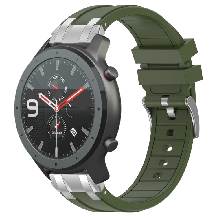 For Amazfit Watch GTR 47mm 22mm Quick Release Silver Buckle Royal Silicone Watch Band(Olive Green) by bashfashion