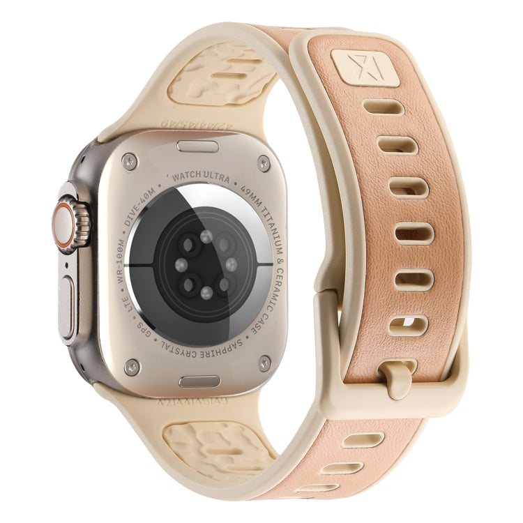 For Apple Watch Series 9 45mm Leather Skin Silicone Watch Band(Pink) by bashfashion