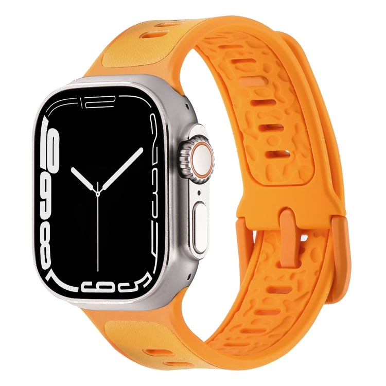 For Apple Watch Series 8 45mm Leather Skin Silicone Watch Band(Orange) by bashfashion