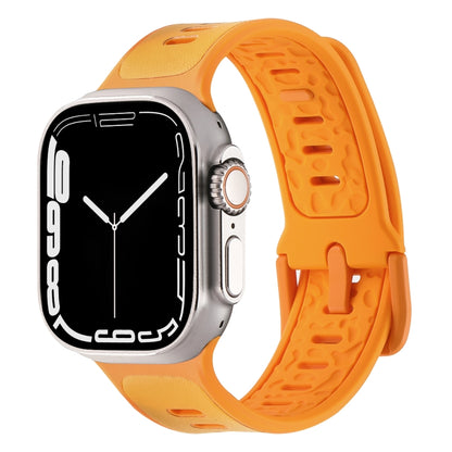For Apple Watch Series 8 45mm Leather Skin Silicone Watch Band(Orange) by bashfashion