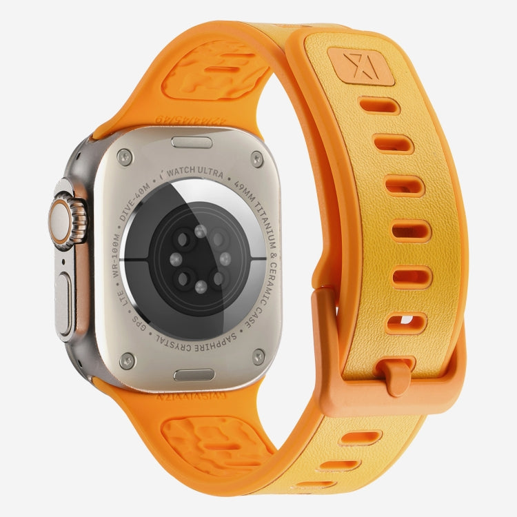 For Apple Watch Series 8 45mm Leather Skin Silicone Watch Band(Orange) by bashfashion