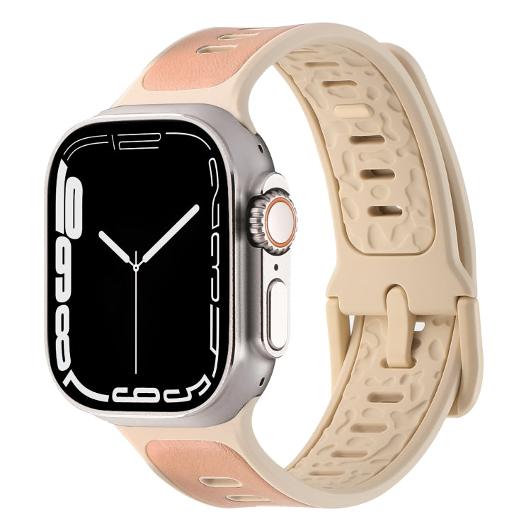 For Apple Watch Series 8 45mm Leather Skin Silicone Watch Band(Pink) by bashfashion