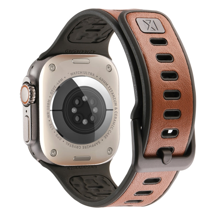 For Apple Watch Series 7 45mm Leather Skin Silicone Watch Band(Brown) by bashfashion