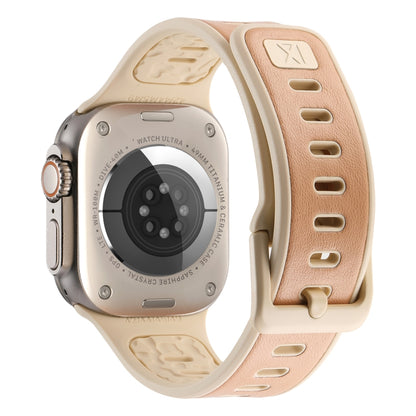 For Apple Watch SE 2022 44mm Leather Skin Silicone Watch Band(Pink) by bashfashion