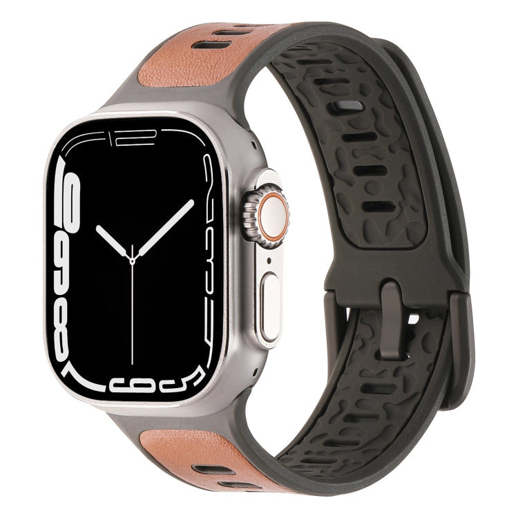 For Apple Watch SE 2022 44mm Leather Skin Silicone Watch Band(Brown) by bashfashion