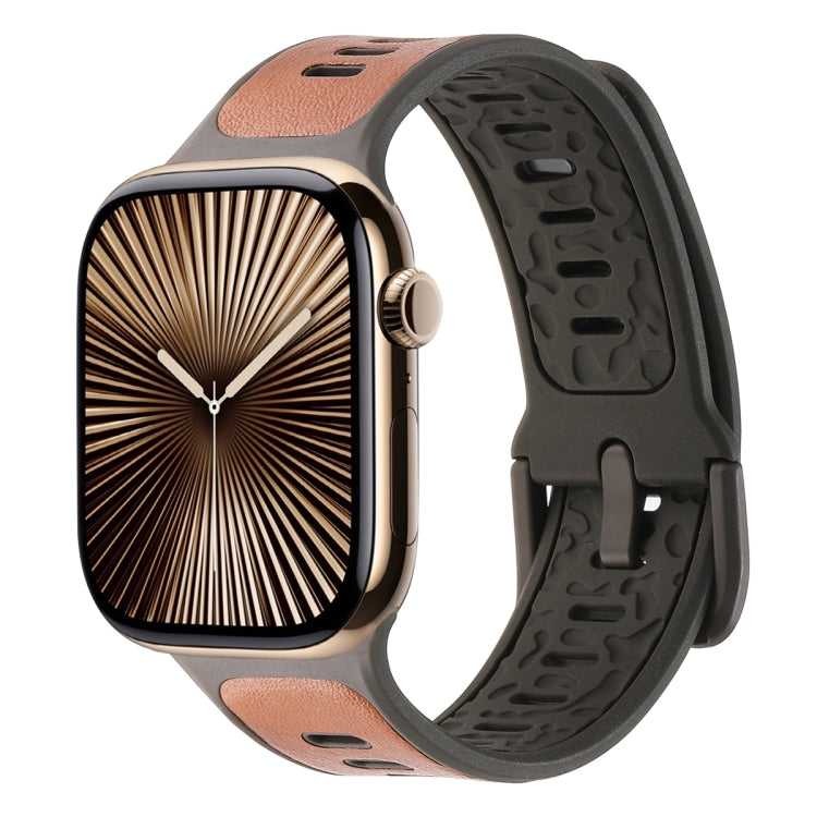 For Apple Watch Series 10 46mm Leather Skin Silicone Watch Band(Brown) by bashfashion