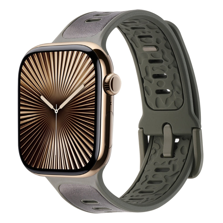 For Apple Watch Series 10 46mm Leather Skin Silicone Watch Band(Black) by bashfashion