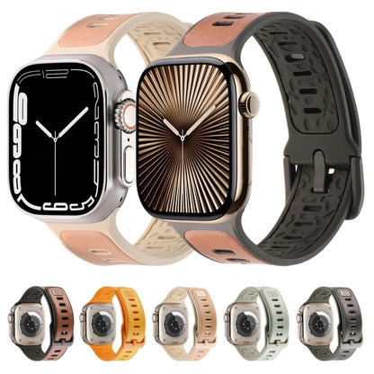 For Apple Watch Series 4 44mm Leather Skin Silicone Watch Band(Black) by bashfashion