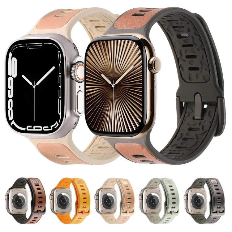 For Apple Watch Series 8 45mm Leather Skin Silicone Watch Band(Orange) by bashfashion
