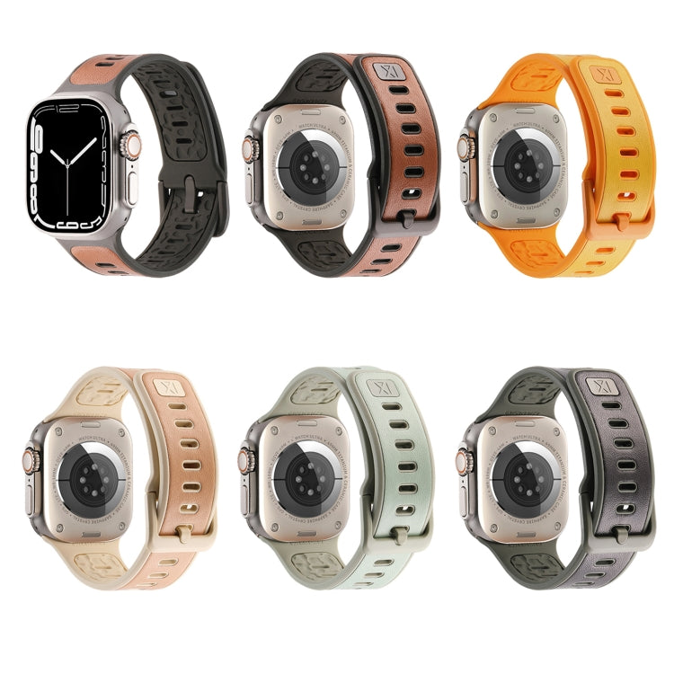 For Apple Watch Ultra 49mm Leather Skin Silicone Watch Band(Orange) by bashfashion