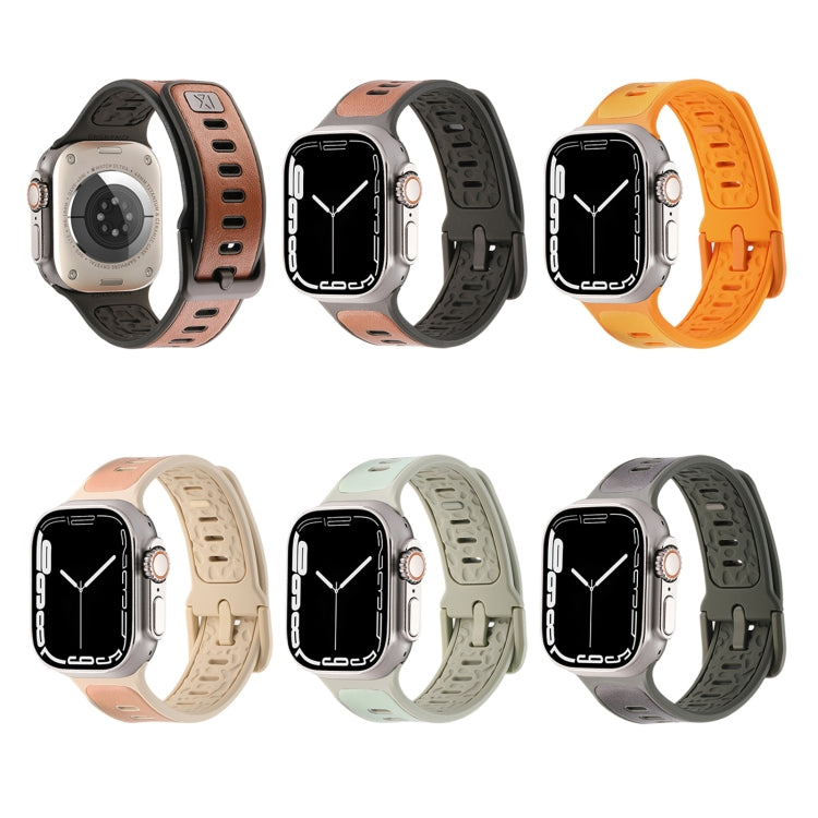 For Apple Watch Series 3 42mm Leather Skin Silicone Watch Band(Black) by bashfashion