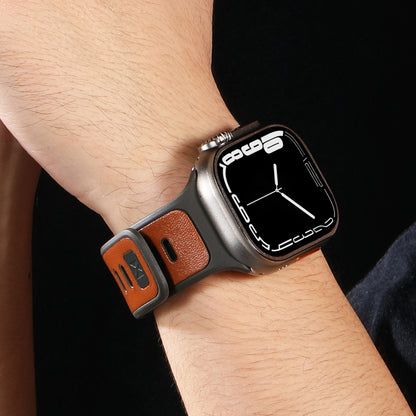 For Apple Watch Series 7 45mm Leather Skin Silicone Watch Band(Brown) by bashfashion