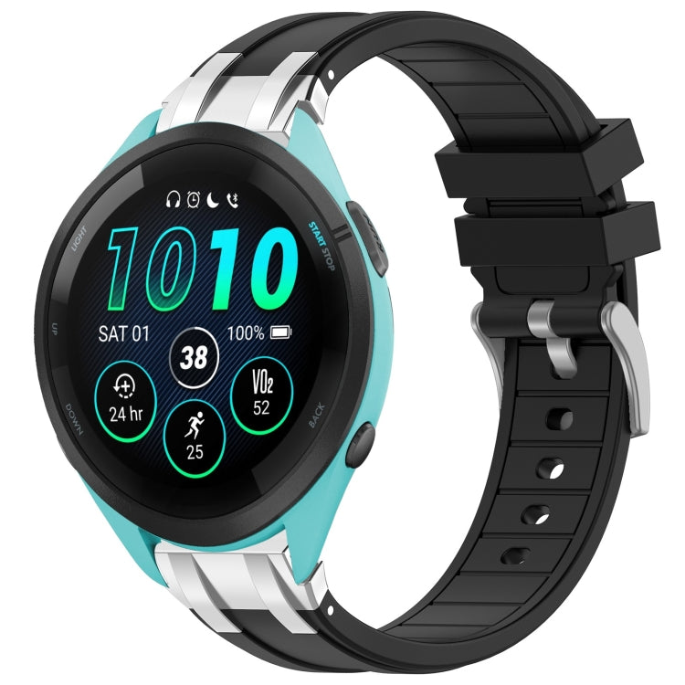 For Garmin Forerunner 265 Music 22mm Quick Release Silver Buckle Royal Silicone Watch Band(Black) by bashfashion