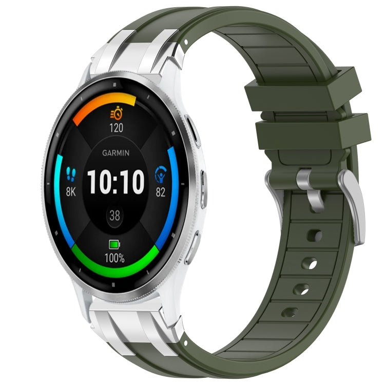 For Garmin Venu 3 22mm Quick Release Silver Buckle Royal Silicone Watch Band(Olive Green) by bashfashion