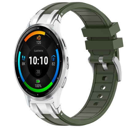 For Garmin Venu 3 22mm Quick Release Silver Buckle Royal Silicone Watch Band(Olive Green) by bashfashion