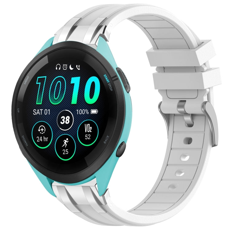 For Garmin Forerunner 265 22mm Quick Release Silver Buckle Royal Silicone Watch Band(White) by bashfashion