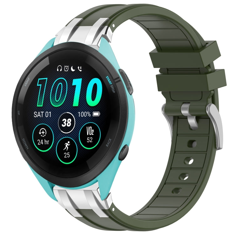 For Garmin Forerunner 265 22mm Quick Release Silver Buckle Royal Silicone Watch Band(Olive Green) by bashfashion